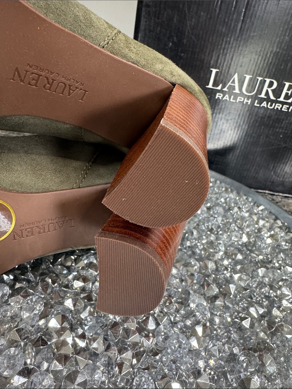 Ralph Lauren Olive Suede Stacked Heel Chelsea Boot NEW 6 - Picture 10 of 15